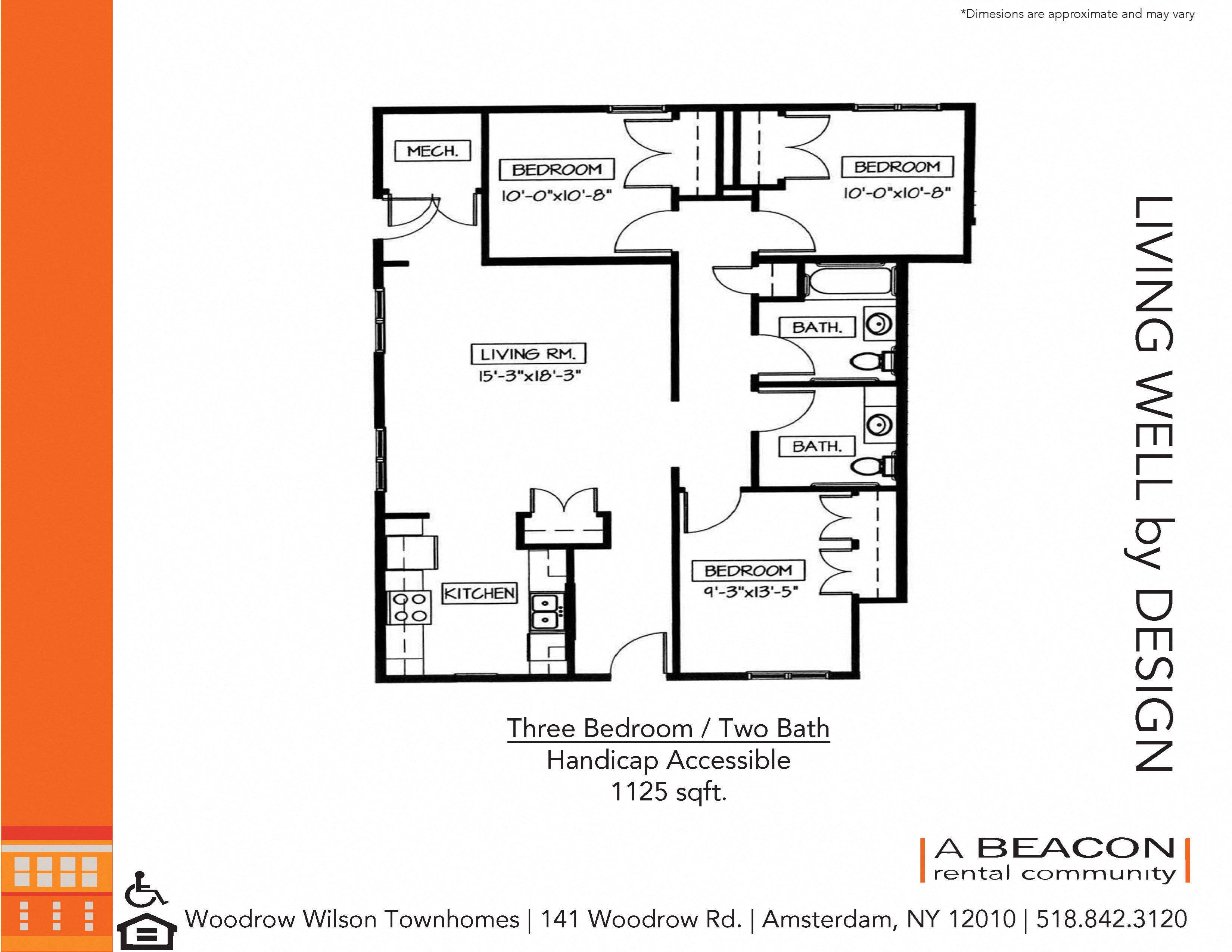 Three bedroom apartment at Woodrow Wilson Townhomes in Amsterdam, NY